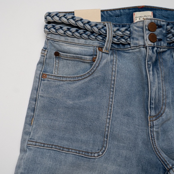 size 28 - ALICE + OLIVIA Braided Juno Flared Jeans Blue - Picture 3 of 6
